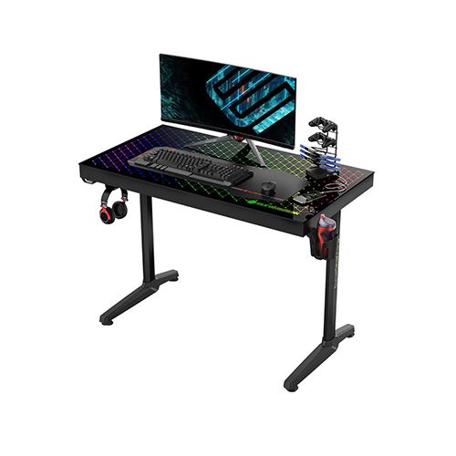 EUREKA GENERAL SERIES GTG-143 GAMING DESK WITH GLASS DESKTOP - BLACK