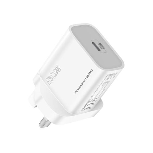 PROMATE PowerPort-20PD 20W Power Delivery USB-C Wall Charger - White