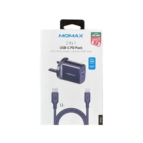 MOMAX 2 IN 1 USB-C PD Fast Charger with Lightning Cable - Blue