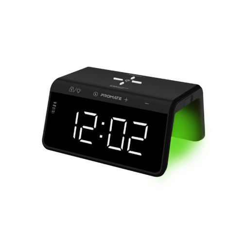 PROMATE TimeBridge-Qi Multi-Function LED Alarm Clock with 10W Wireless Charger - Black