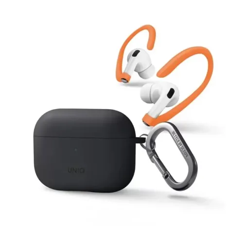 Uniq Nexo Active Hybrid Silicone Airpods Pro 2nd Gen (2022) Case With Sports Ear Hooks - Charcoal (Grey)