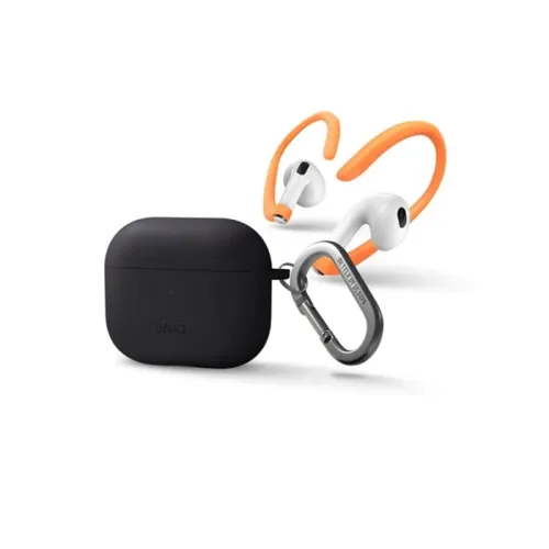 Uniq Nexo Active Hybrid Silicone Airpods 3rd Gen Case With Sports Ear Hooks Charcoal (Grey)-nexogry