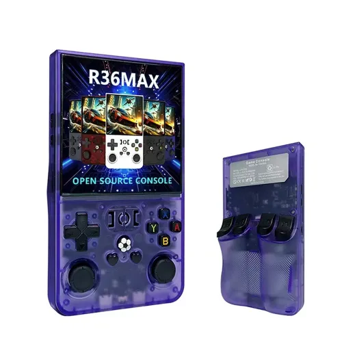 R36 Max Retro Handheld Game Console With 64g Built-in 10000+ Games - Transparent Purple