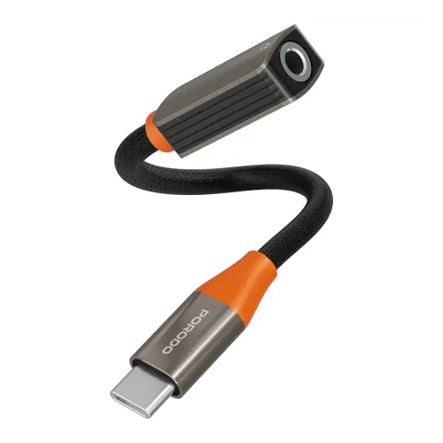 Porodo Audiolink Usb-c To 3.5mm Audio Jack Adapter - Black & Orange