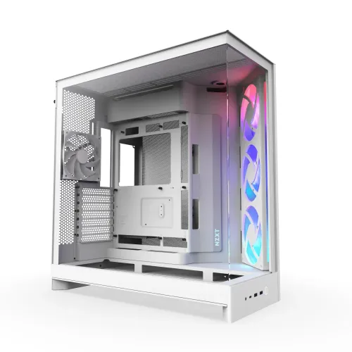 Nzxt H9 Flow Rgb (2025) Dual-chamber Mid Tower Case With Rgb Fans - All White