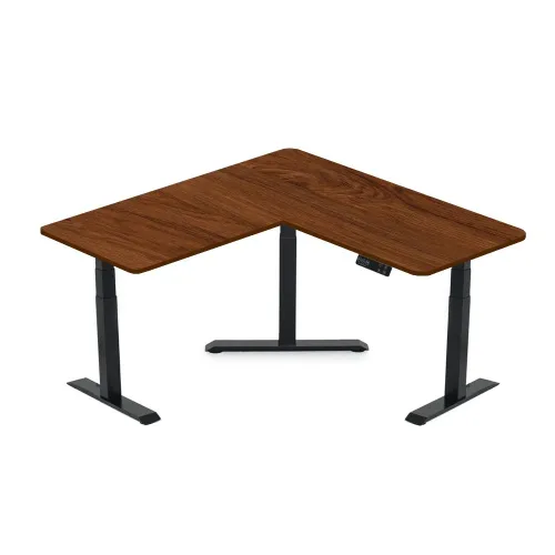 Gamvity L Shape Standing Ergonomic 3 Legs Stand Up Modern Furniture Table Electric Height Adjustable Desk(1000x1750mm) - Walnut