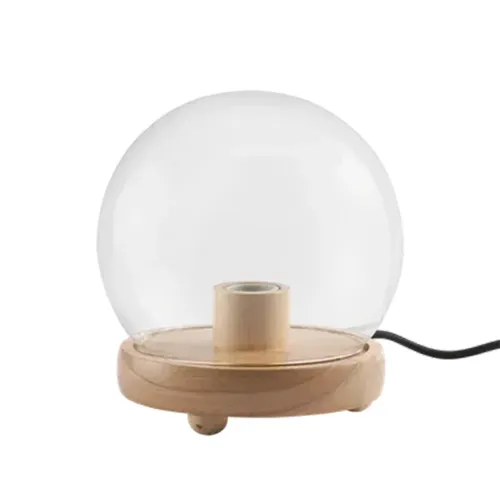 Momax Wooden Lamp Stand With Round Glass Cover Transparent