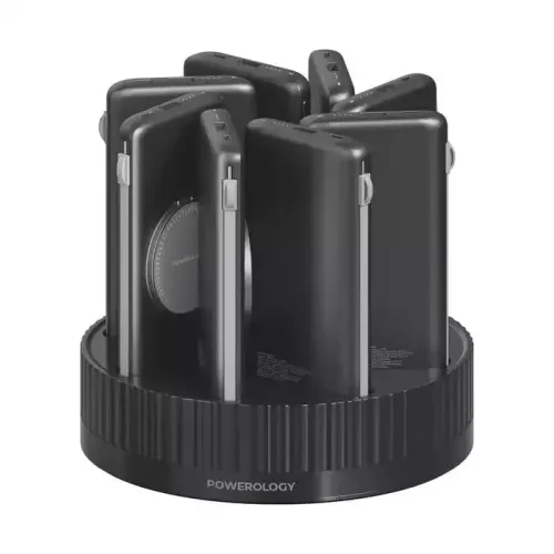 Powerology 8in1 Power Station With 10000mah Capacity, Pd20w, Qc, And Wireless Charging - Black  (Open Box)