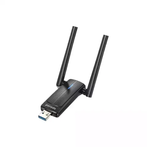 Porodo Dual Band Wifi6 Usb Adapter With Additional Usb A To Type-c Adaptor And External Antenna - Black
