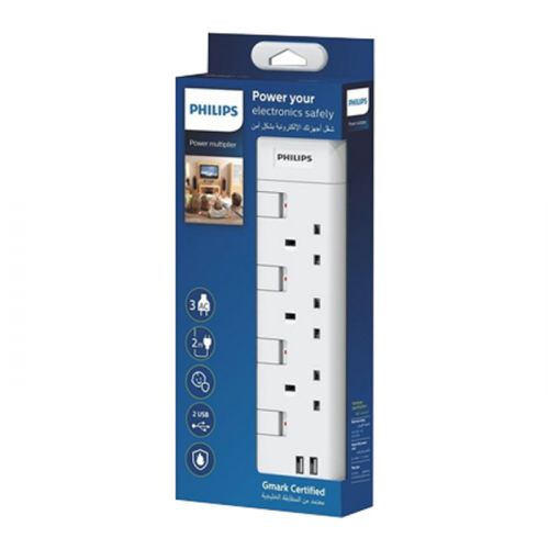 Philips Extenstion 3 Bs Outlets Indv. Switch With 2 USB - 2M Cord