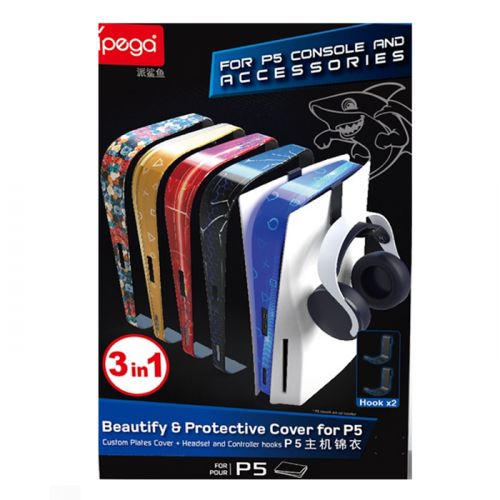 Ipega PS5 Console Custom Plate Cover Shell Plate Middle Skin Replacement With Headset and Controller Hooks - Red