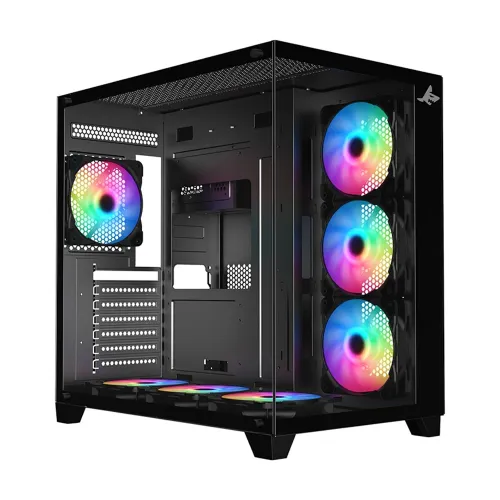 Sharx Profin XI700B Mid Tower Two Panel Front & Left Side Tempered Glass Case with 7 RGB Fans - Black