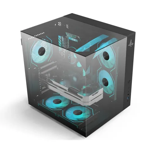 Sharx Profin GX500 ATX Tower Three Panel Front,Top & Left Side Tempered Glass Case with 5 RGB Fans - Black