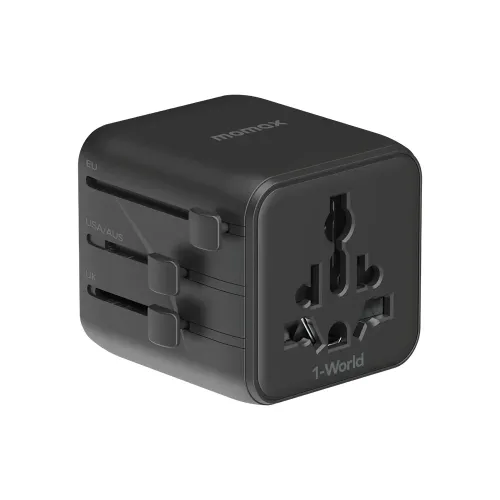 Momax 1-World Travel Adaptor - Black (UA19D)