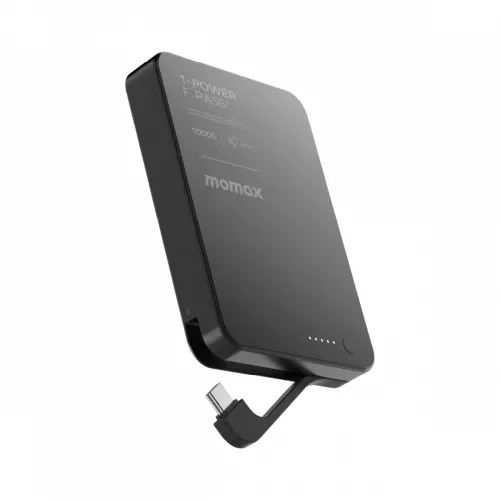 Momax 1-power F.pass⁺ 10000mah Magnetic Battery Pack With Built-in Cable - Black