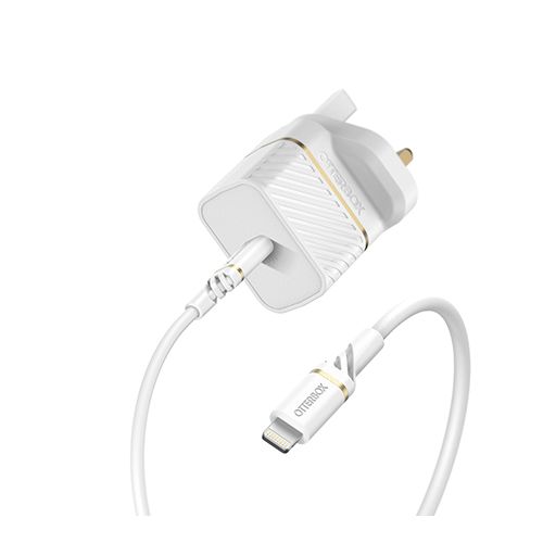 OtterBox UK Wall Charger 20W - 1X USB-C 20W USB-PD + USB C-Lightning Cable 1m - White
