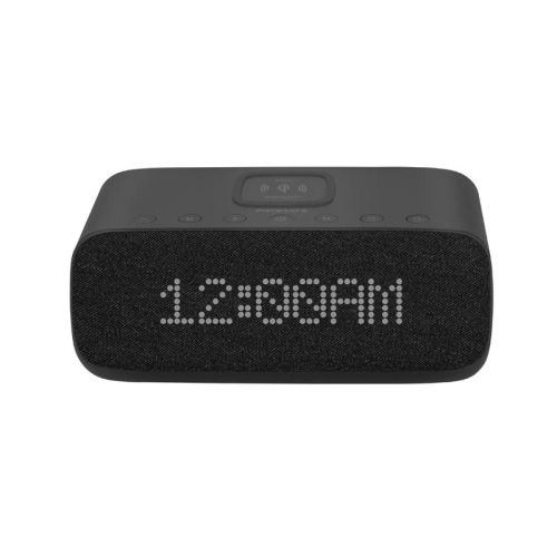 PROMATE Evoke Wireless Speaker with Alarm Clock  Universal Wireless Charger - Black