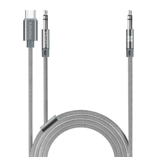 PROMATE AUXLink-CM 2-in-1 USB-C/3.5mm to 3.5mm AUX Audio Cable - 120 CM - Grey