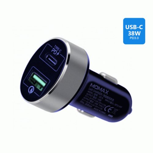 MOMAX UC10 Dual-Port QC3.0 with Type-C PD Fast Car Charger (38W) - Blue