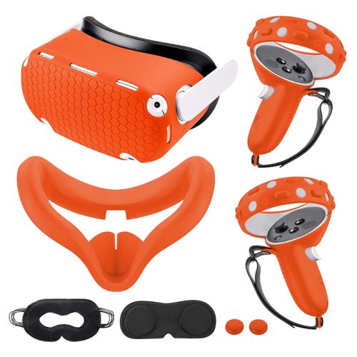 Oculus Quest 2 Accessories,VR Silicone face Cover, VR Shell Cover,Touch Controller Grip Cover, Lens Cover Eye Cover. (Orange)