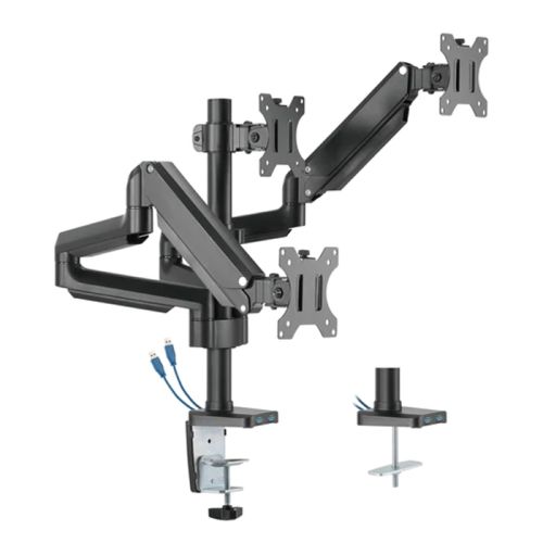 Twisted Minds Premium Triple Monitors Aluminum Arm With USB Ports Black - TM-26-C018UP