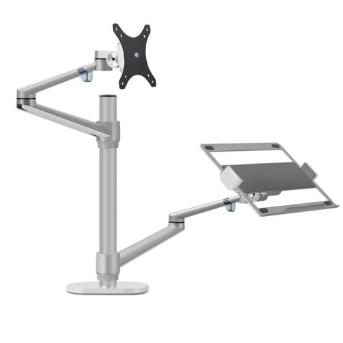 UPERGO OLL-3L Aluminum 2 in 1 Monitor Arm, Laptop Stand 17" - 27", Each Arm upto 6 KG - Silver