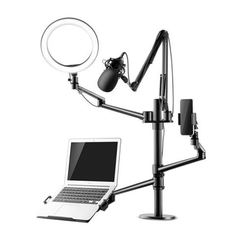 UPERGO ZB-2 4 in 1 Selfie Ring Light And Desktop/Monitor Arm, Mic Stand, Phone Holder For upto 17" Laptop - Black