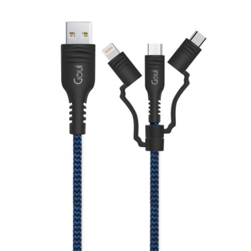 Goui 3 in1 USB Cable (8 Pin+Type C+Micro) 1.5 Mtr-Dark Blue