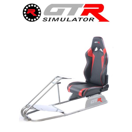 GTR Simulator GTS Model Simulator with Diamond Silver Frame Adjustable Leatherette Real Racing Seat - Black/Red