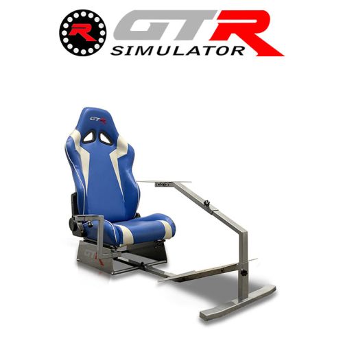 GTR Simulator Touring Model Simulator with Silver Frame and Adjustable Leatherette Racing Seat - Blue/White