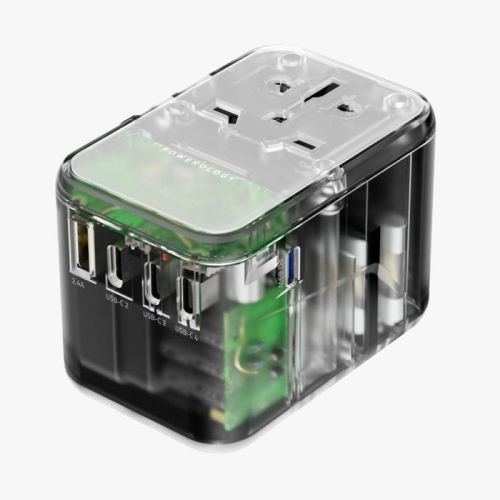 Powerology 65W PD Universal Multi-port Travel Adapter & Charger With x4 TYPE-C & One USB Port's - Transparent