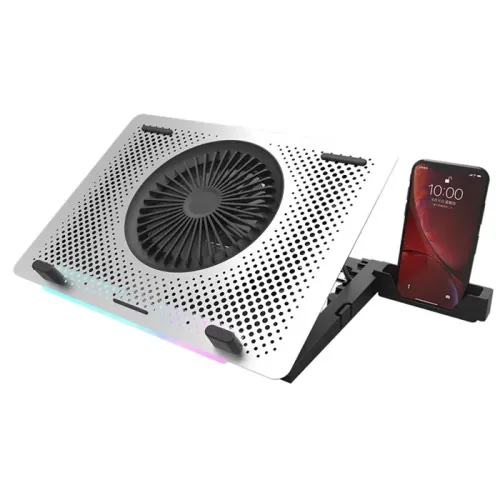 DarkFlash G200 PLUS Laptop Cooler, Cooling Pad Stand for up to 16" Laptops With RGB Lighting - Silver