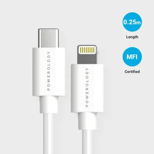 Powerology USB-C to Lightning Cable 0.25m - White