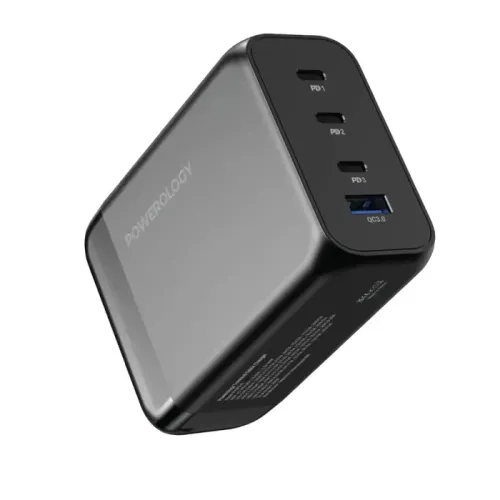 Powerology 200W GaN Terminal Charger ( 3PD Ports And 1 QC 3.0)  - Black