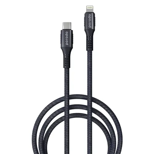 Porodo Braided & Aluminum Type-C to Lightning PD Cable 3A - 2M Black