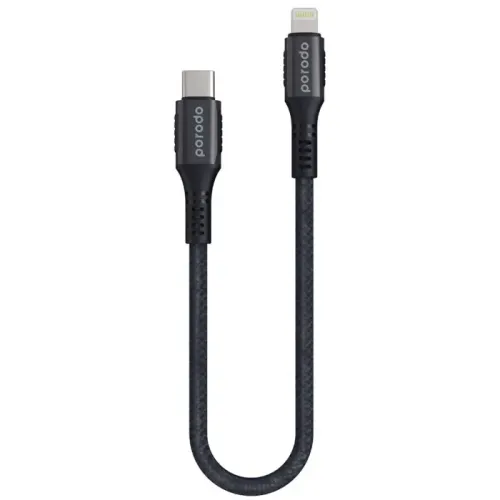 Porodo Braided & Aluminum Type-C to Lightning PD Cable 3A - 0.25M Black
