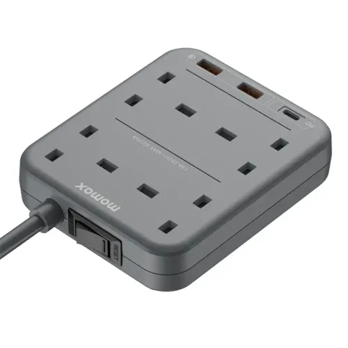 Momax ONEPLUG PD20W 2A1C 4 outlet Power Strip With USB - Grey