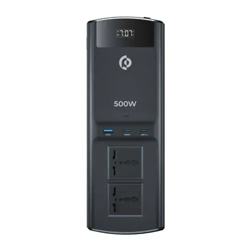 Powerology 500W Universal Multi-Port Car Inverter with Dual USB-C Output - Black