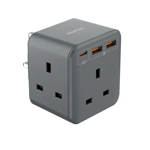 MomaxOnePlug 3-Outlet Cube Extension Socket With USB - Grey