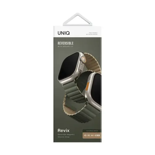 Uniq Revix Reversible Magnetic Strap For Apple Watch 49/45/44/42mm - Moss Green / Tan