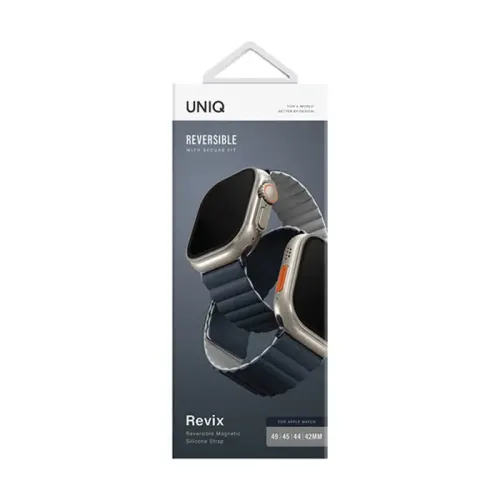 Uniq Revix Reversible Strap For  Apple Watch 49/45/44mm - Storm Blue/ Chalk Grey