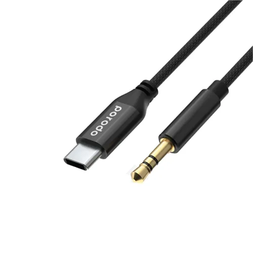 Porodo Braided Aluminum Type-c To 3.5mm Aux Cable 1.2m - Black