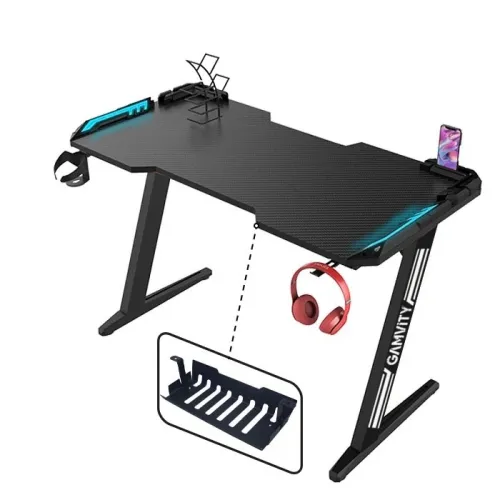 Gamvity Z-shaped (140x60x73)cm Gaming E-sports Desk With Armour Light - Black