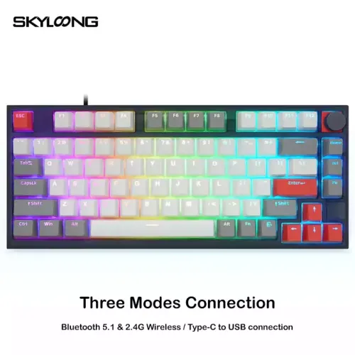Skyloong Gk75 Double Shot - Grey-white-red (Mechanical & Hot-swappable Knob) Gaming Keyboard (Switch Blue)
