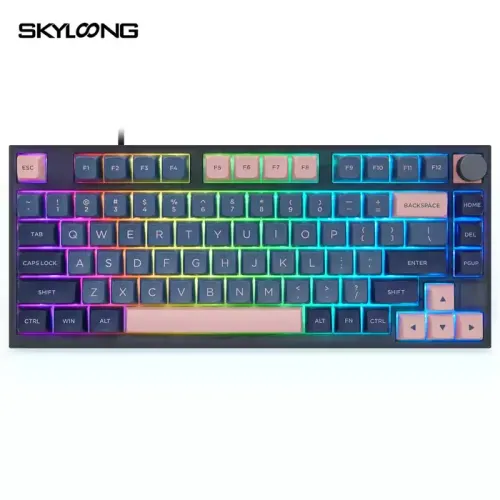 Skyloong Gk75 Wired - Blue-pink (Mechanical & Hot-swappable Knob) Gaming Keyboard (Switch Yellow)