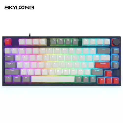 Skyloong Gk75 Wired - Grey-white-red (Mechanical & Hot-swappable Knob) Gaming Keyboard (Switch Brown)