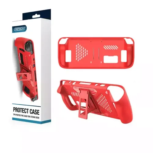 Anti Slip Protective Case With Stand For Steam Deck Console - Red