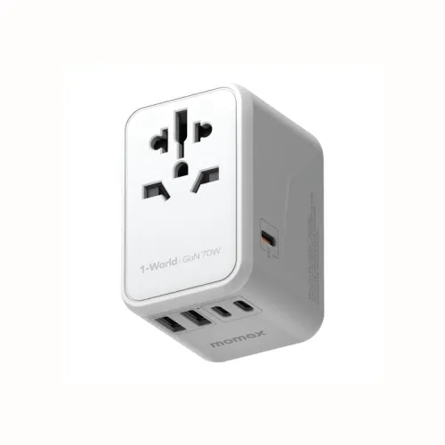 MOMAX UA8A 1-World PD 70W GaN 5 + AC Adapter Global Charger - White