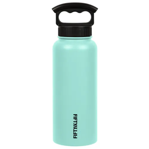 Fifty Fifty 34oz Insulated Bottle with Wide Mouth 3-Finger Lid - Aquamarine