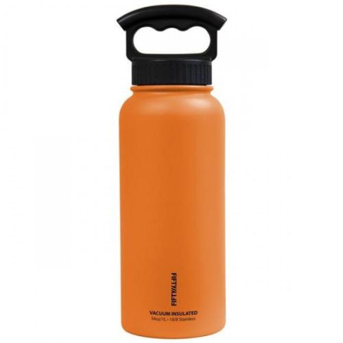 Fifty Fifty 34oz Insulated Bottle with Wide Mouth 3-Finger Lid - Orange